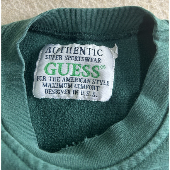 Vintage Guess Dark Green Sweatshirt Sz L Embroidered Made USA Pullover 90's - Picture 4 of 14